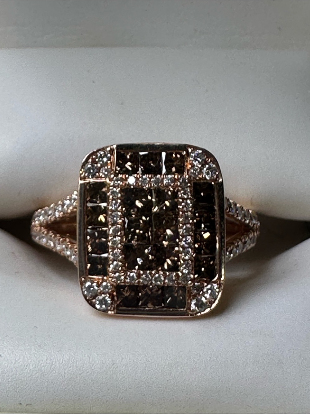 14k Rose Gold Champagne Brown Princess Diamond Ring Size 7, 1.70ctw